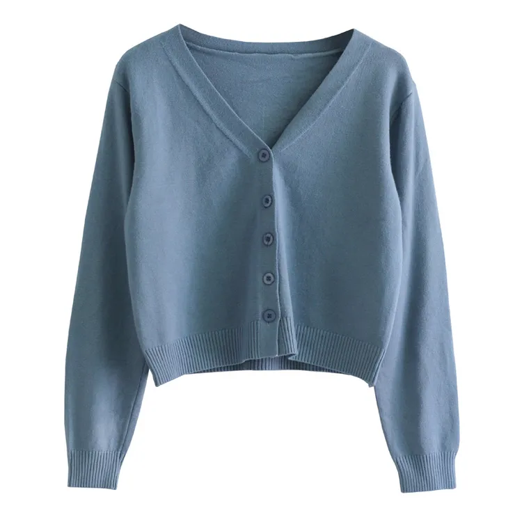 早秋温柔系穿搭高腰小个子上衣2025年简约V领针织开衫女短款外套