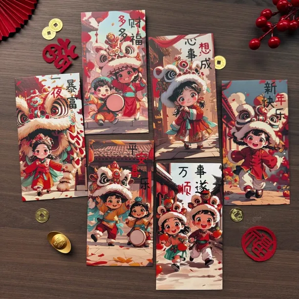 新款国风萌娃喜庆春节过年新年压岁包儿童红包醒狮蛇年创意利是封