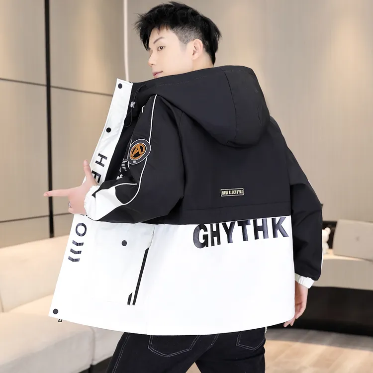 2024新款男士春秋季工装夹克潮牌青少年休闲运动连帽外套潮流衣服