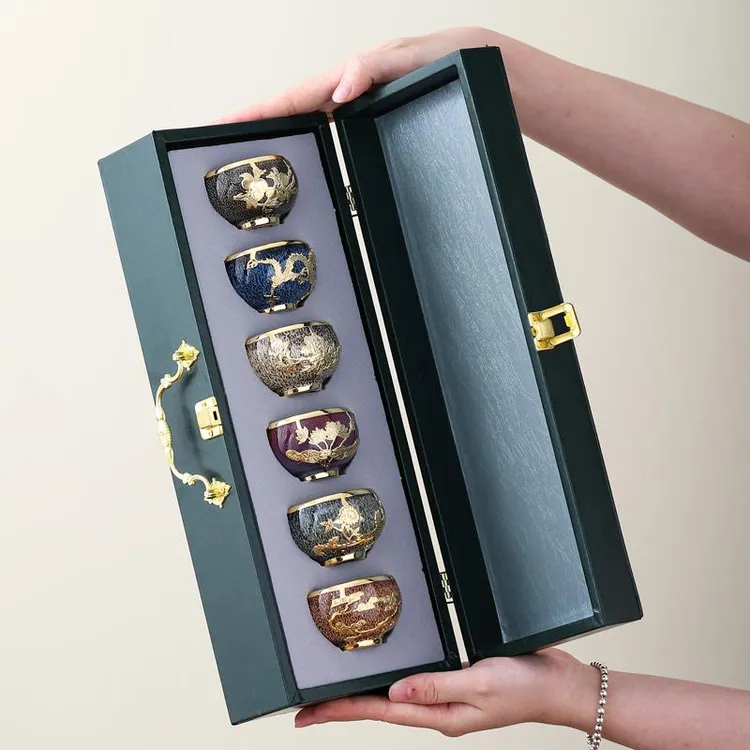 金镶玉建盏五行茶杯高档钧窑主人杯茶盏品茗杯茶具茶杯陶瓷礼盒装