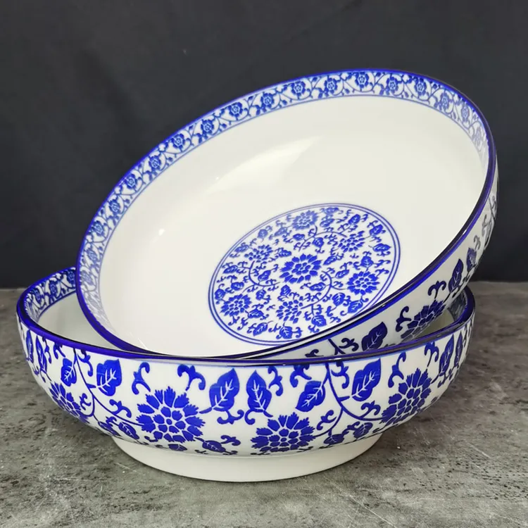 （2个装9英寸大碗）青花陶瓷家用商用汤碗水煮鱼碗毛血旺碗缠枝