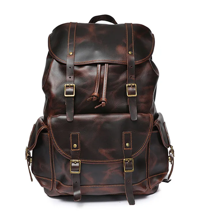 跨境热销头层牛皮双肩包男大容量欧美时尚休闲背包真皮户外旅行包