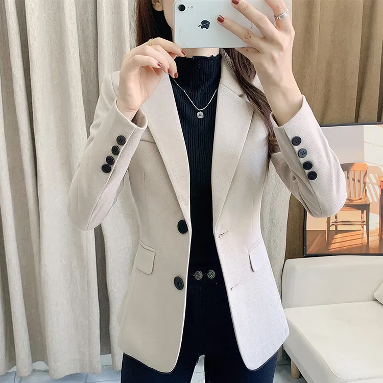 黑色西装外套女毛呢大衣西服春秋呢子休闲百搭短款简约风修身气质