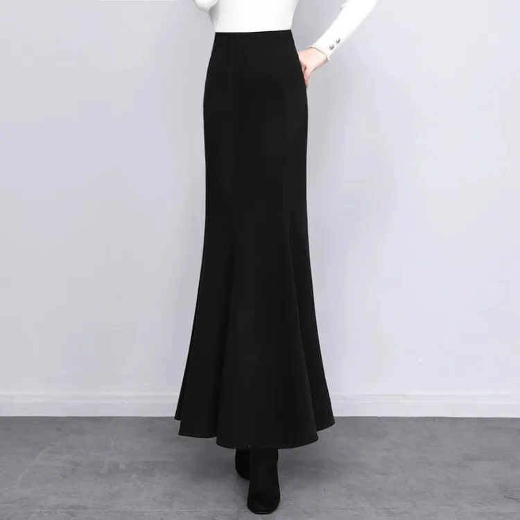 黑色长裙秋冬冬季高个子加长款半裙显瘦裙子女性感包臀鱼尾半身裙