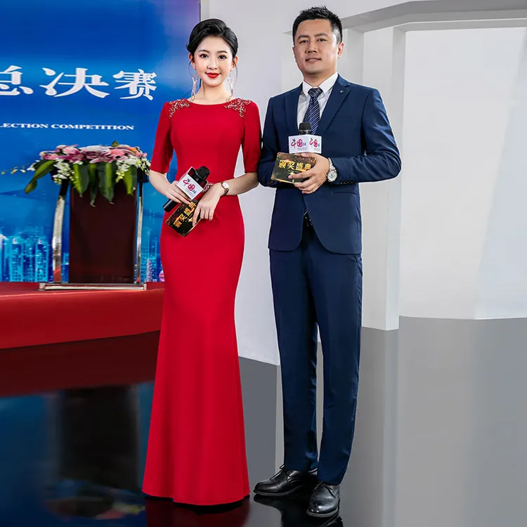 9291高端定制洋气妈妈婚宴显瘦连衣裙女年会主持人走秀气质晚礼服