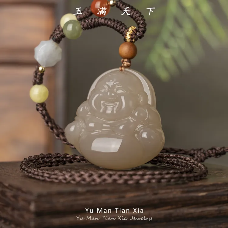 玉满天下【瑶瑶精选】藕粉玉坠佛公精雕立体手工气质大肚弥勒佛