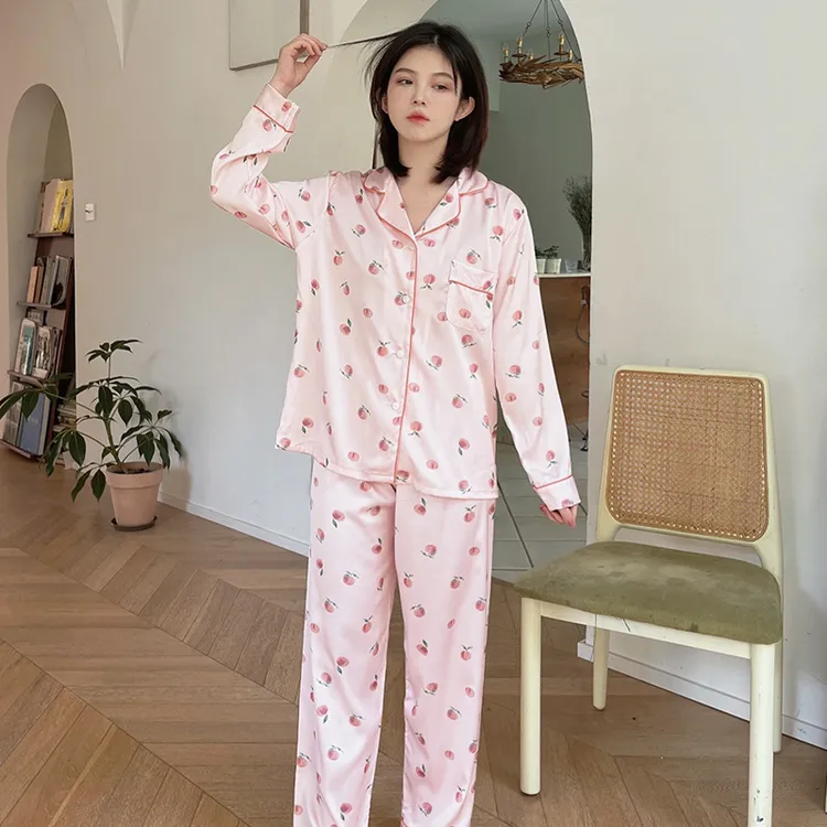 睡衣家居服套装新款女可外春秋季三件套睡衣三件套宽松甜美可外穿