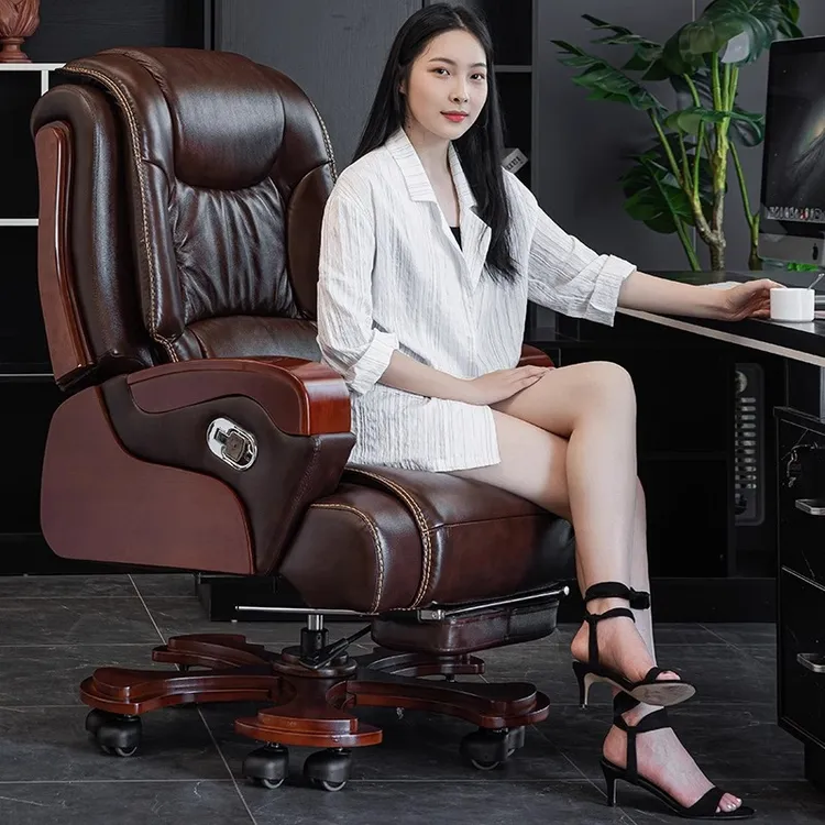 办公旋转椅牛皮椅子家用办公室书桌电脑椅书房升降老板椅升降椅