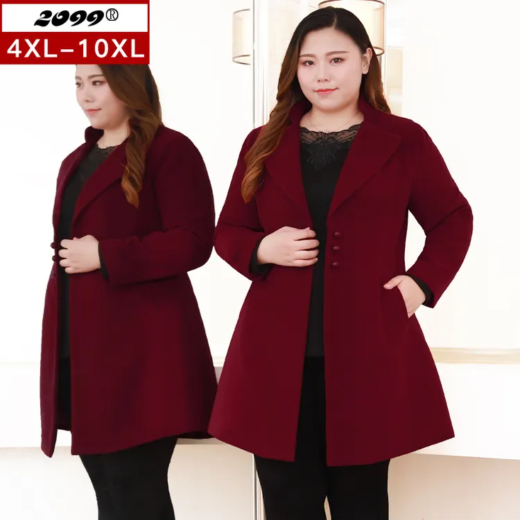 18101T中长款毛呢大衣女胖mm加大码女装外套200斤宽松显瘦减龄