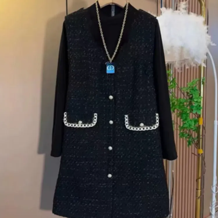 潮流重工珍珠小香风马甲裙显瘦连衣裙两件套