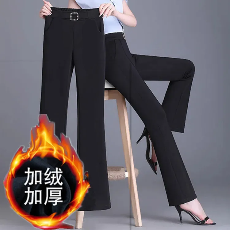 加绒加厚裤子女秋冬外穿加厚高腰中年女裤冬款一体绒大码弹力显瘦