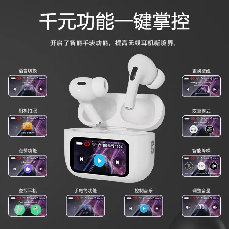 2025新款彩屏无线蓝牙耳机触控音乐模式自定义壁纸黑科技三种降噪