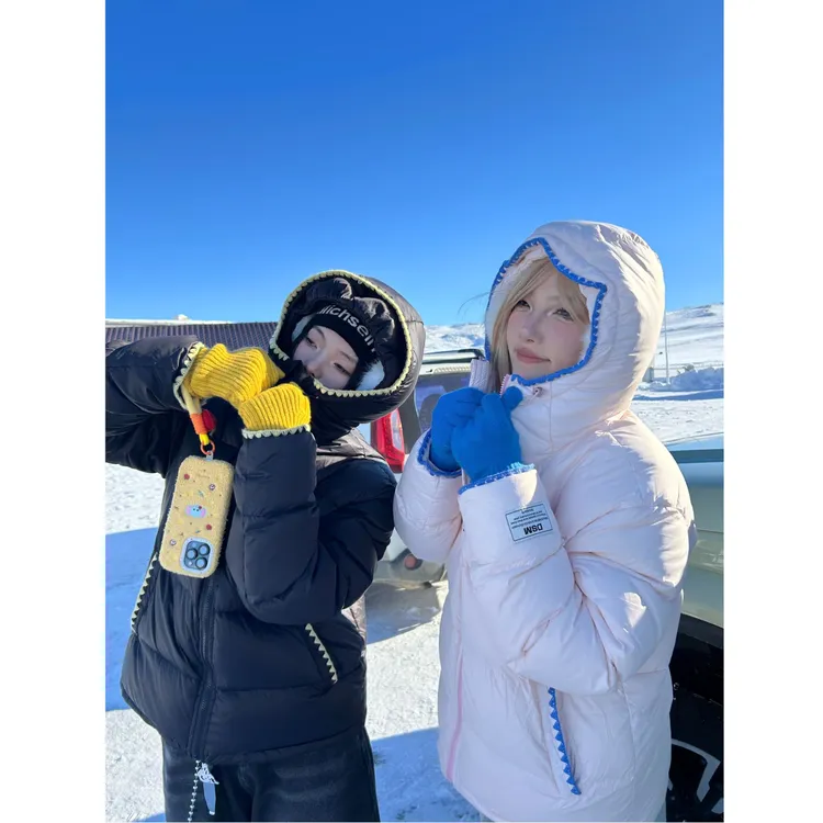 【双十一】DONSMOKE双层防风帽贝壳绣90鸭绒连帽粉色羽绒服连帽外套