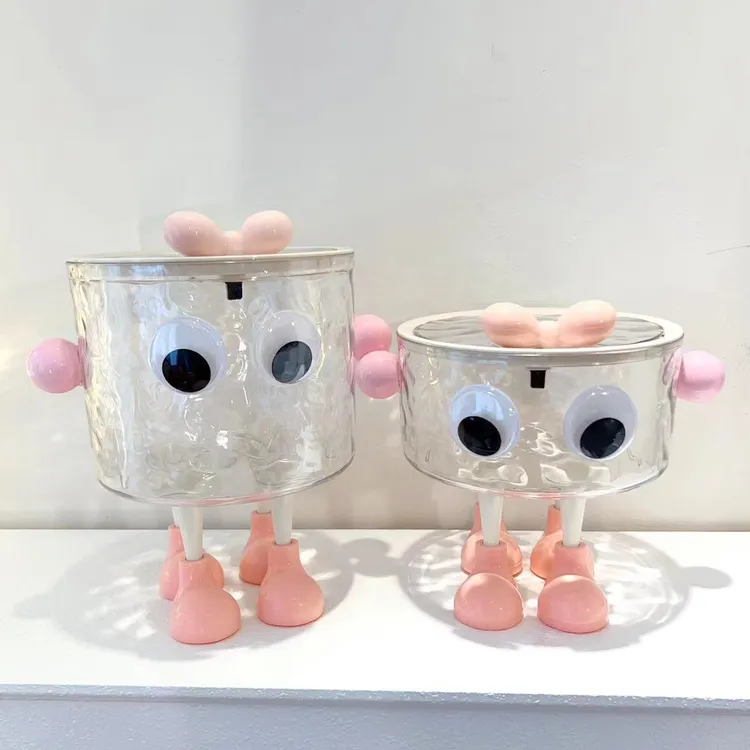 大容量冰川纹桌面收纳桶带盖透明收纳盒可爱创意卡通风高颜值