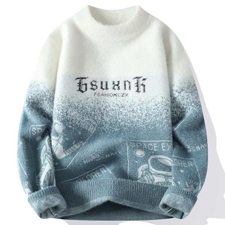 祥校仿水貂绒宽松男秋冬青少年大童加绒加厚保暖中学生打底针织衫