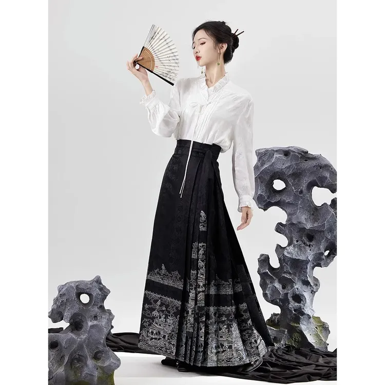 汉元素马面裙搭配国风新中式高级感显瘦日常通勤中国风复古套装女