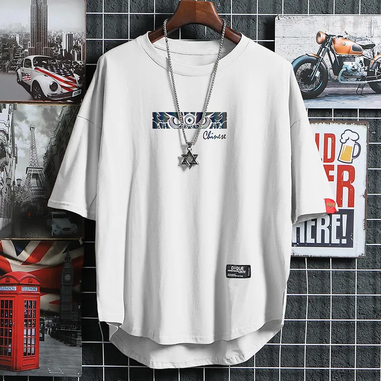 百搭学生港风印花ins圆领短袖t恤上衣大码男士夏季半袖宽松体恤