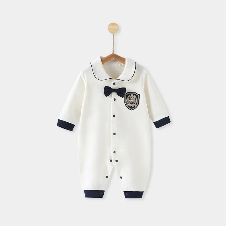 婴儿连体衣春秋季纯棉男女宝宝长袖哈衣爬服新生儿衣服外出服洋气