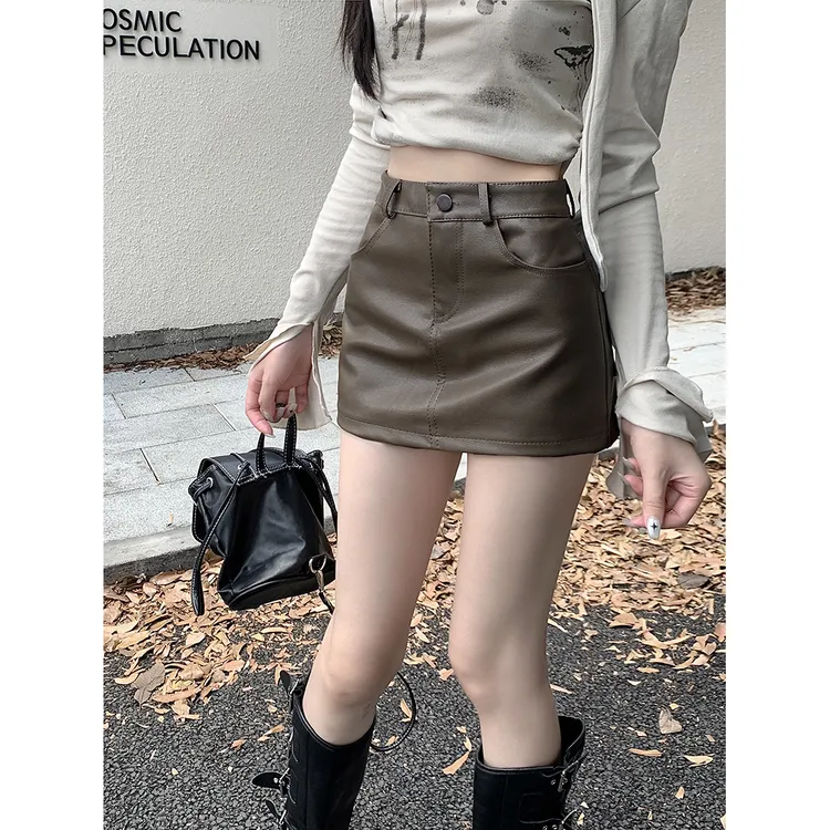 黑色高腰pu皮半身裙女秋冬新款小个子短裙百搭显瘦裙子a字包臀裙