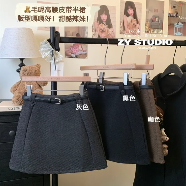 506 新款气质复古加厚毛呢半身裙女冬季高腰修身包臀裙防走光短裙