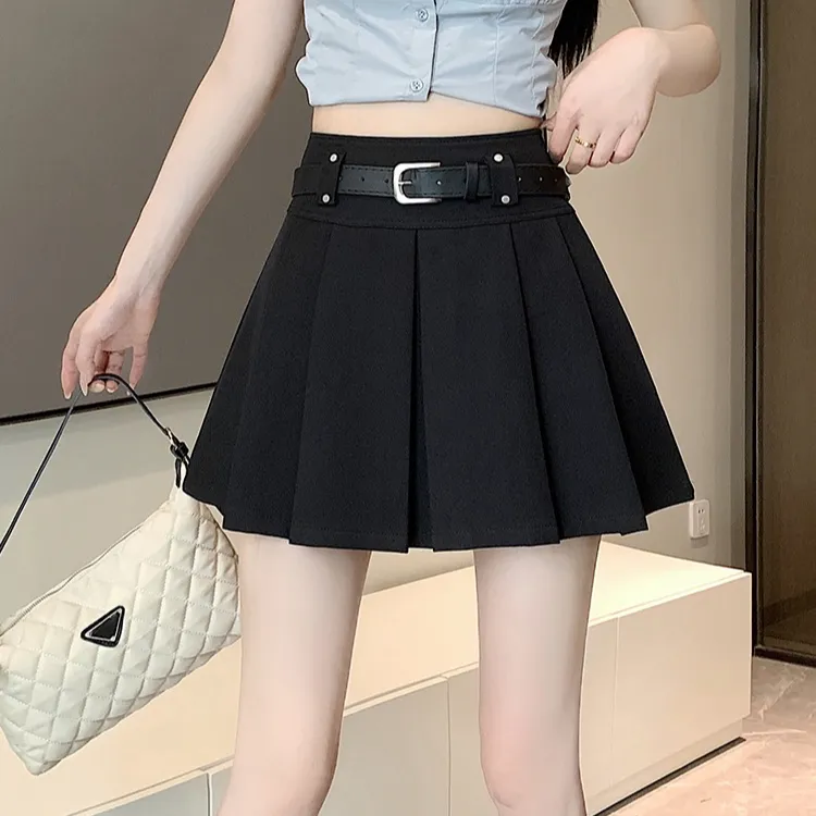 灰色百褶裙短裙女秋季2025新款西装裙小个子高腰显瘦a字半身裙裤