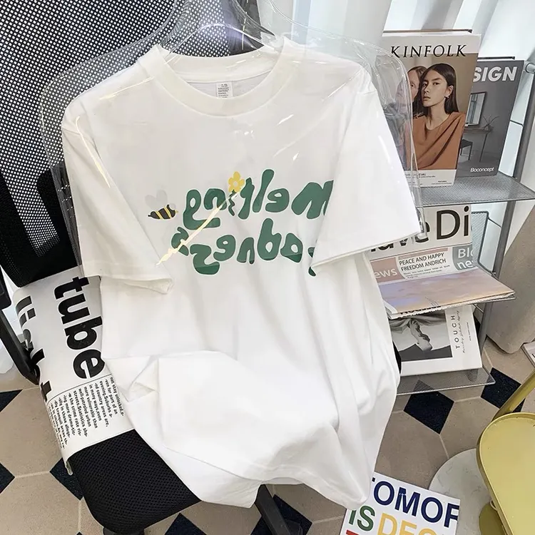 B02#印花高质量圆领纯棉短袖t恤女上衣潮