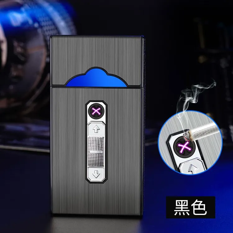 整包粗细烟盒USB充电电弧电热丝防风便携免费刻字二合一打火机