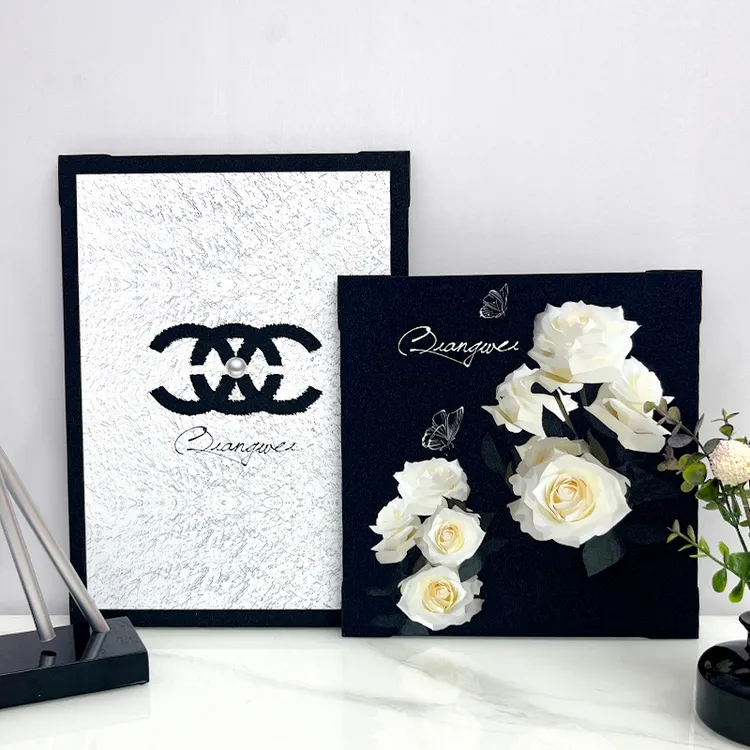 轻奢磨砂细闪带护角带支架蝴蝶山茶花几何高级防滑叠放客厅摆件画