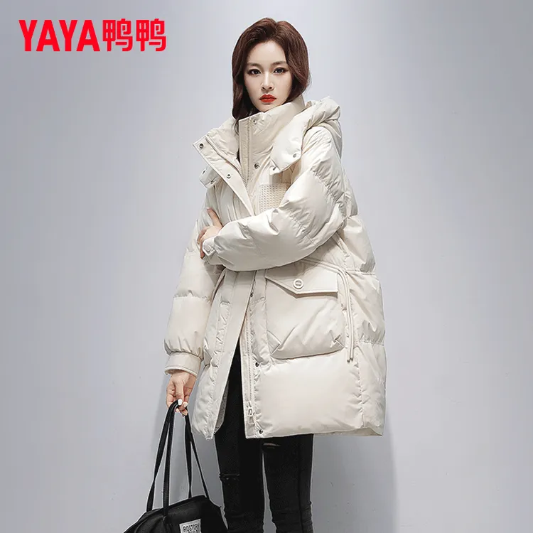 YAYA/鸭鸭羽绒服女中长款2025冬新款遮肚藏肉巨显瘦时尚休闲外套