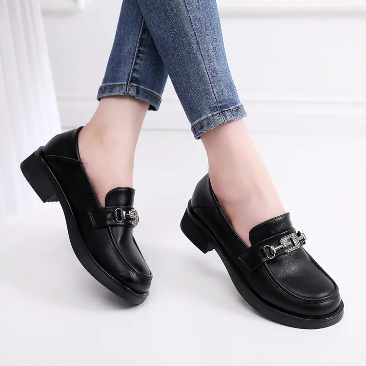 乐福鞋女爆款真皮鞋黑色英伦风软皮上班族女士鞋子真皮不累脚女鞋