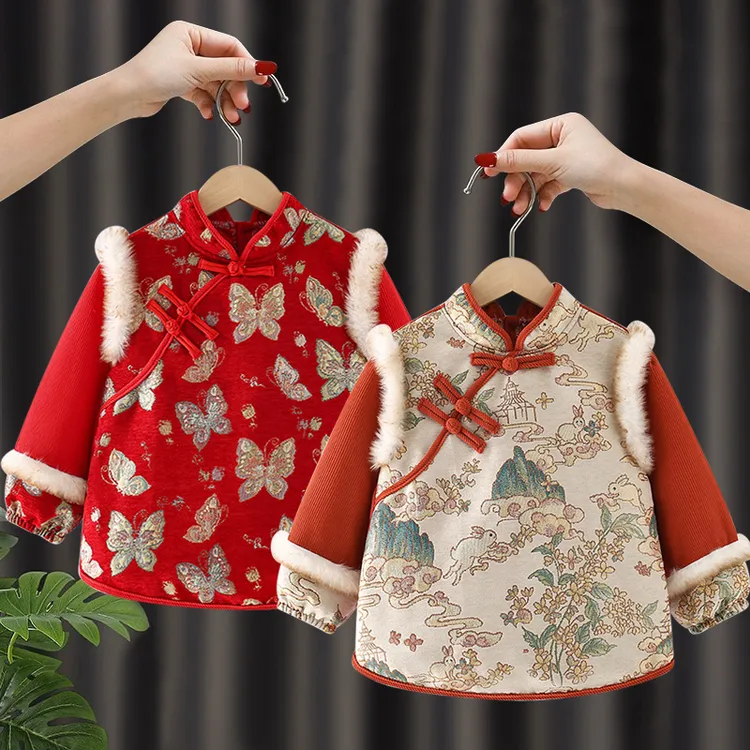 国风新年罩衣儿童秋冬防水外穿男女宝宝防脏拜年服围裙反穿衣围兜