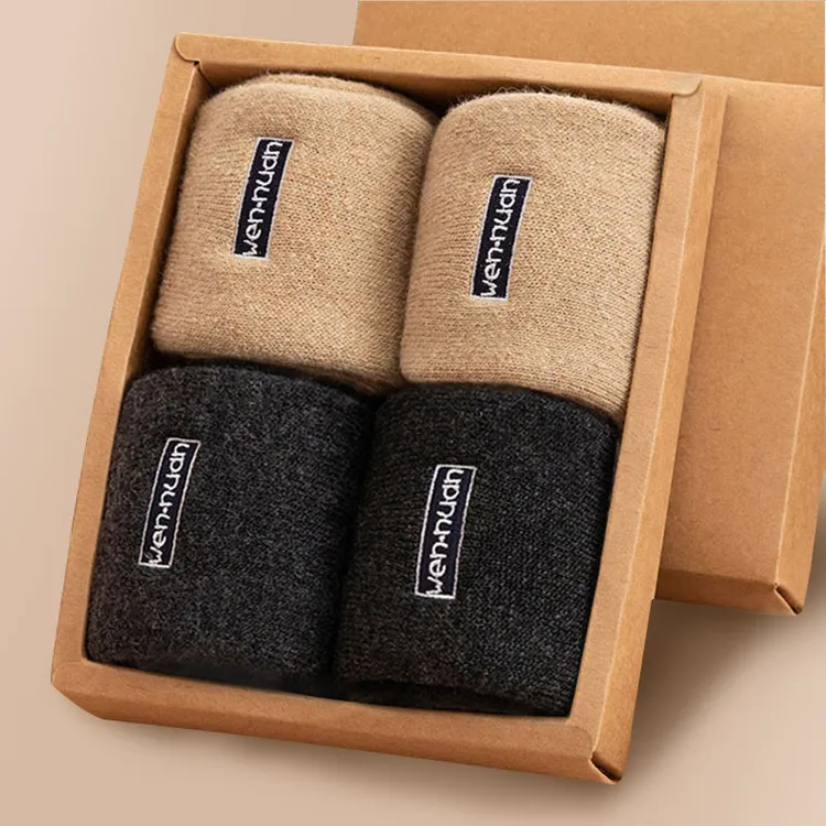 【36%羊毛刺绣】礼盒袜子加绒加厚绵羊毛暖脚袜女冬季保暖男中筒袜