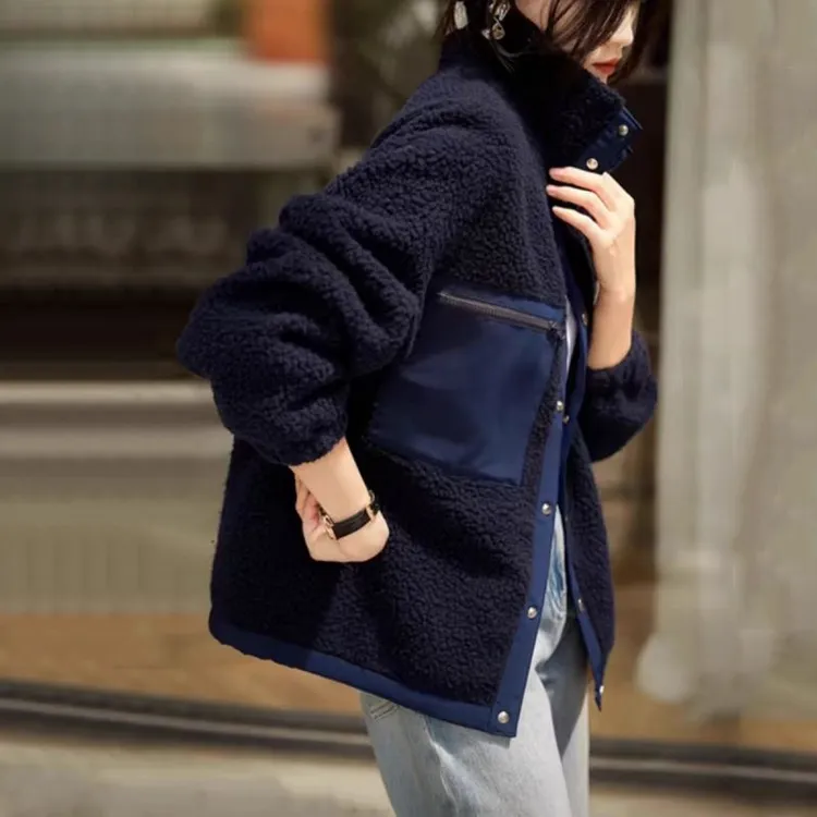 【ZM】2024年春季新款时尚韩版显瘦百搭气质舒适温暖颗粒绒短外套女