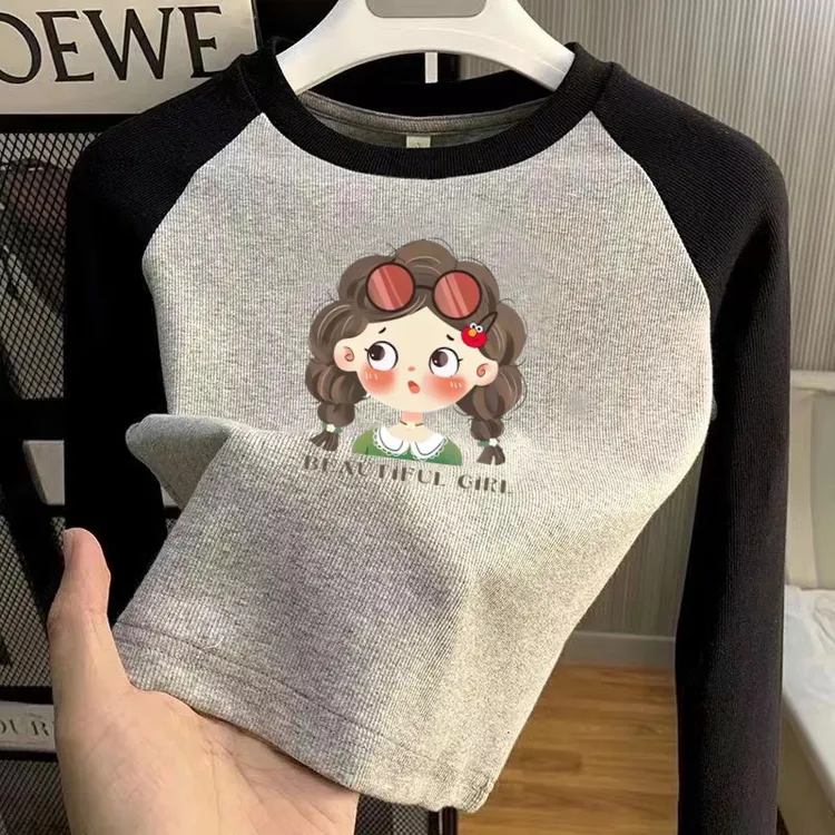 女童上衣秋冬季新款拼色印花长袖套头衫宝宝休闲洋气保暖平替好物
