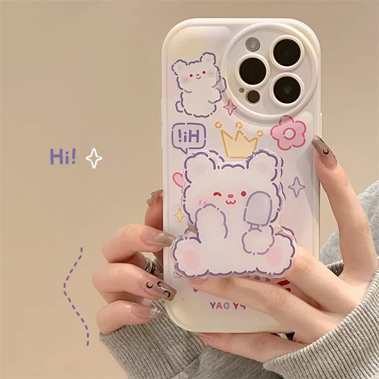 可爱兔兔支架气垫壳苹果15pro手机外壳iPhone14/13/12软硅胶防摔x
