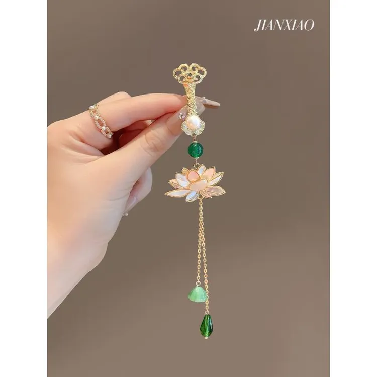 中国风步步生莲胸针仿珍珠气质古风荷花盛开汉服旗袍压襟挂件配饰