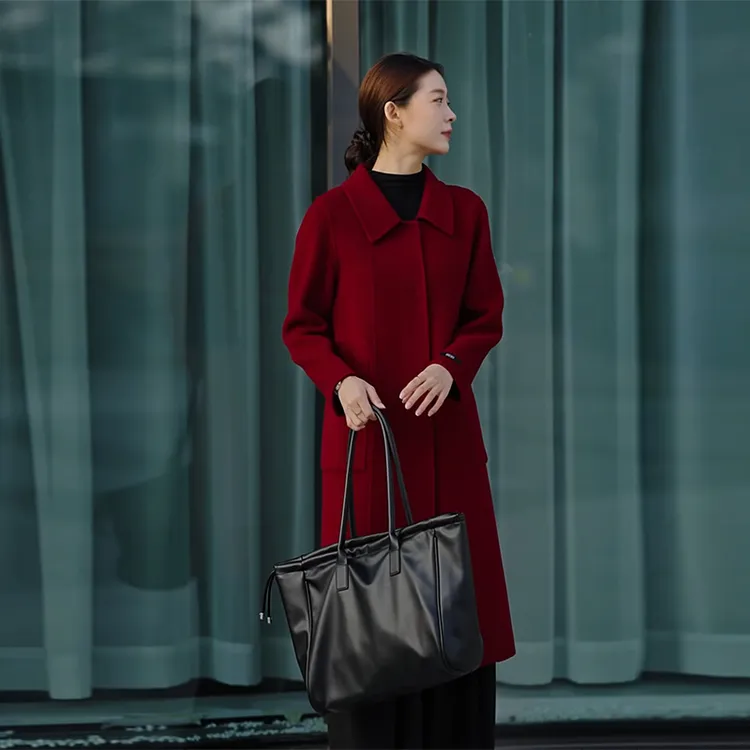 100%纯羊毛【hanziqiu/韩紫秋】双面羊毛大衣长款气质高端秋冬外套