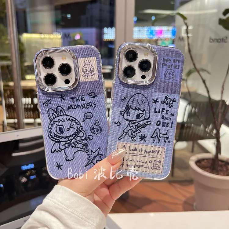 ins可爱牛仔刺绣卡通个性防摔适用于苹果手机壳iphone16pro/15/14