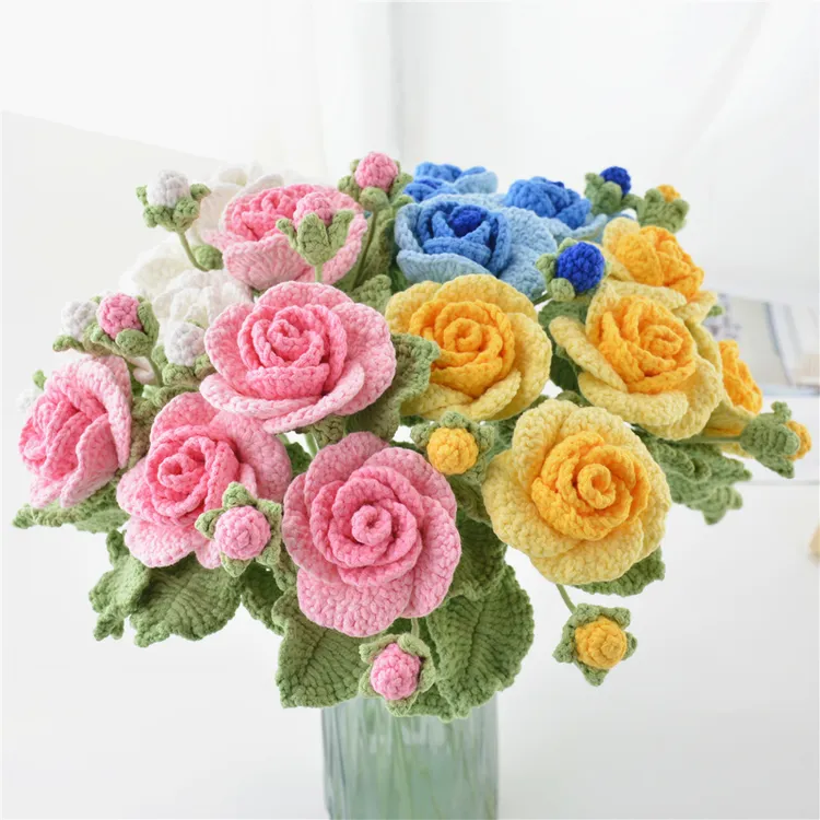 手工diy编织钩针毛线花束材料包蔷薇花情人教师节女友礼物