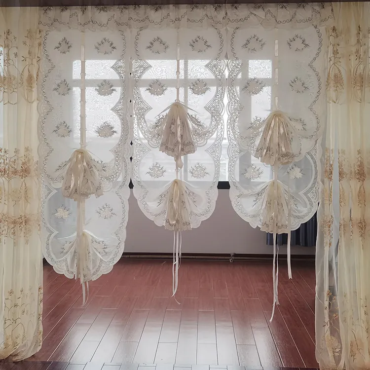 高档窗帘田园纱帘粘贴扇形罗马帘遮挡餐厅卧室阳台客厅隔断帘温馨