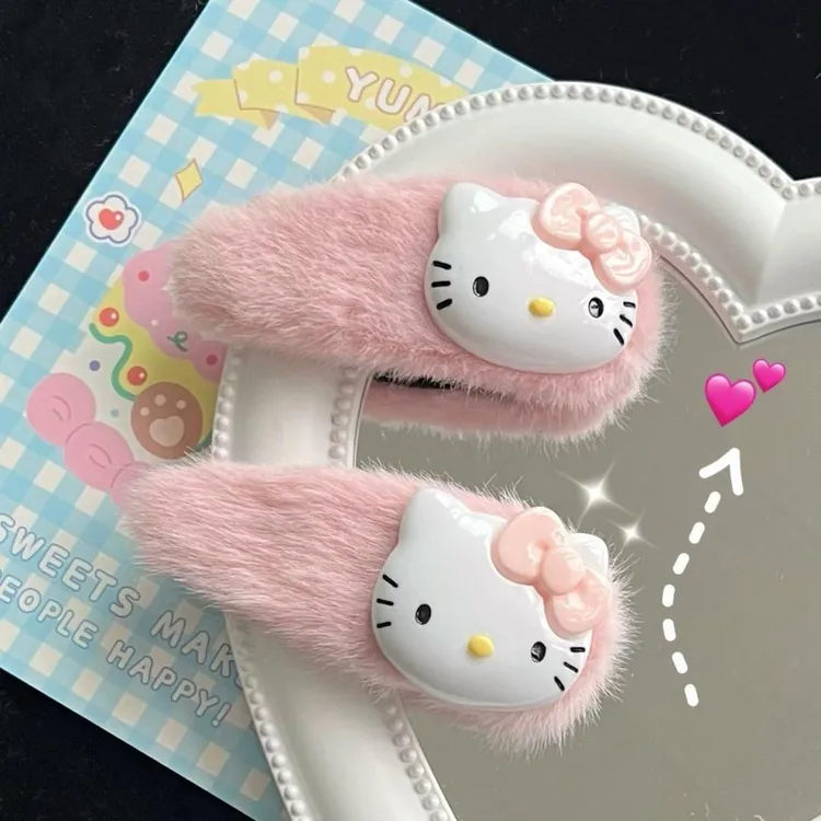 秋冬毛绒KT猫发夹日系可爱hellokitty发卡学生刘海夹大号侧边夹子