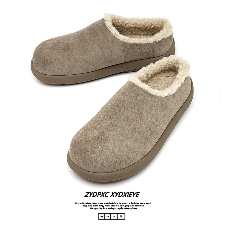 平底勃肯鞋外穿男女一脚蹬穆勒鞋冬季加绒懒人包头半托低帮雪地靴