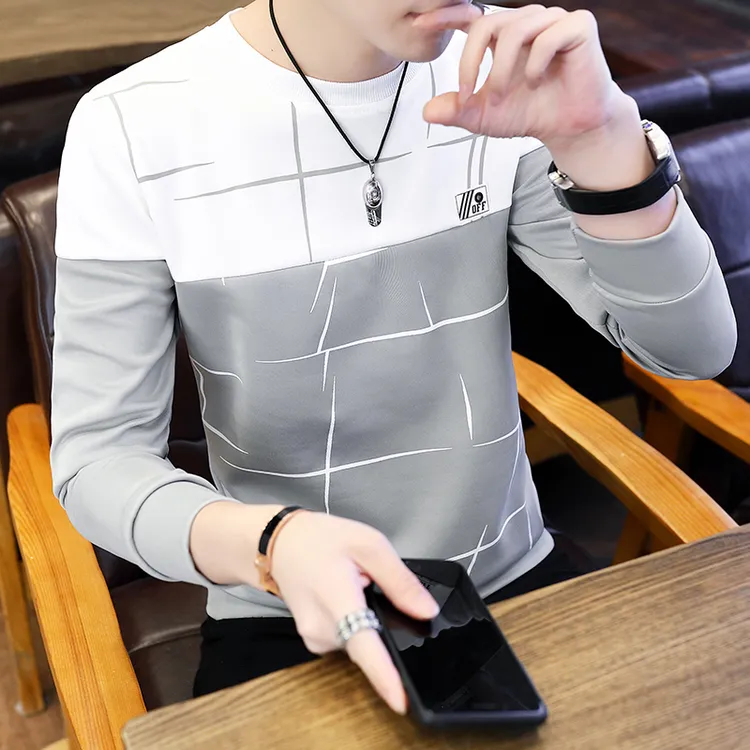 秋季长袖卫衣T恤学生男装上衣套头衫青年衣服圆领潮时尚宽松休闲