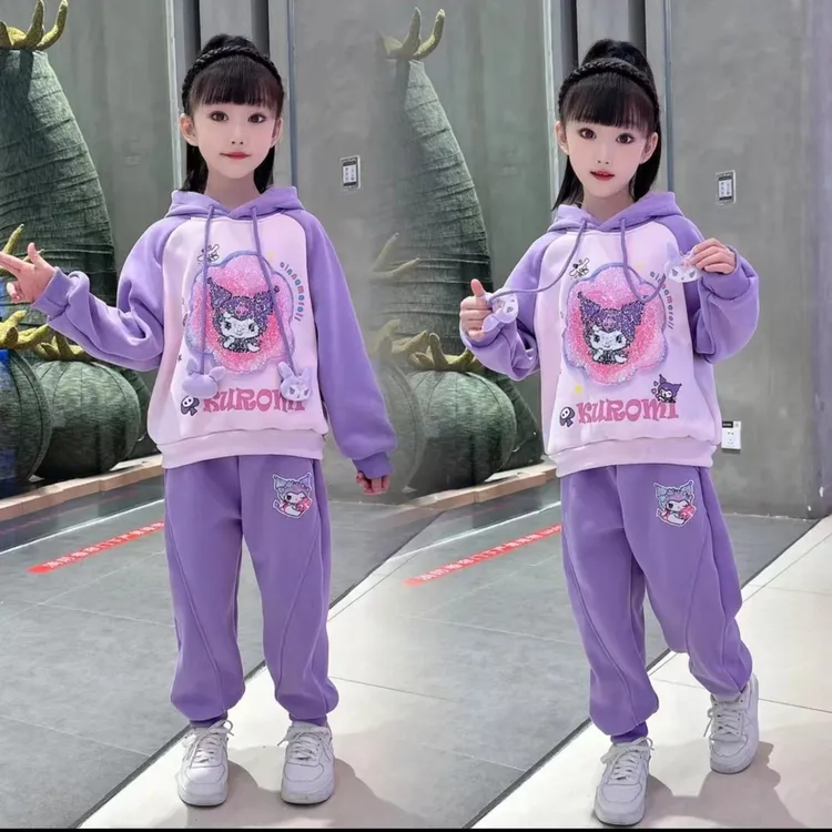 女童库洛米卫衣套装秋冬2024新款儿童洋气连帽上衣加绒休闲两件套