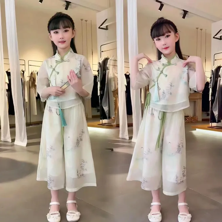 女童夏季汉服套装2024新款儿童新中式国风夏装女孩古风裙裤两件套