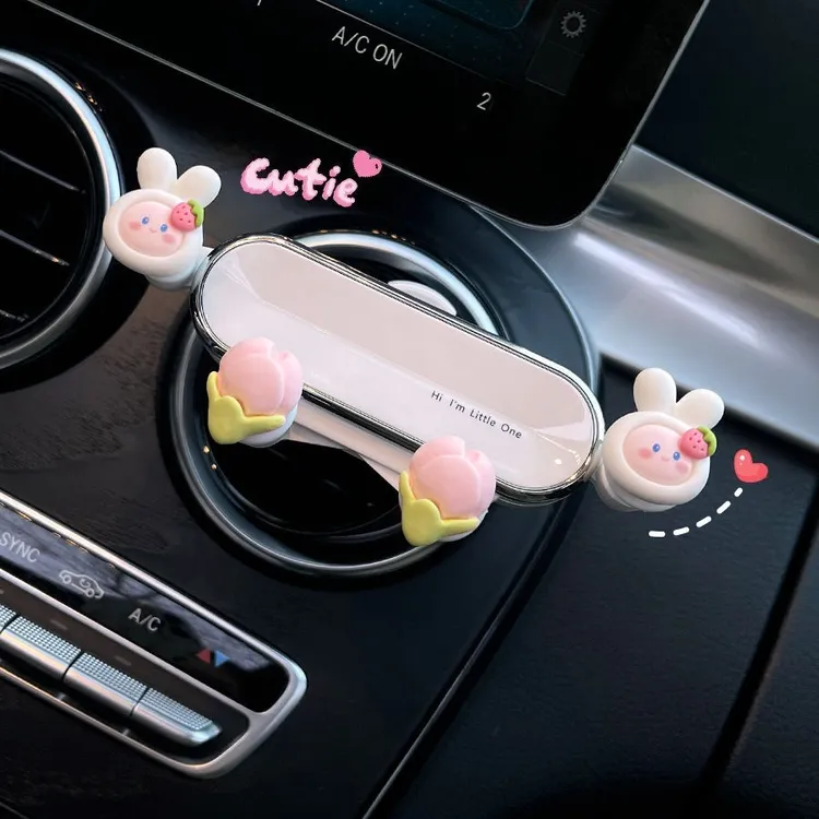车载手机支架导航车用2024新款可爱兔子车上出风口汽车固定支撑架