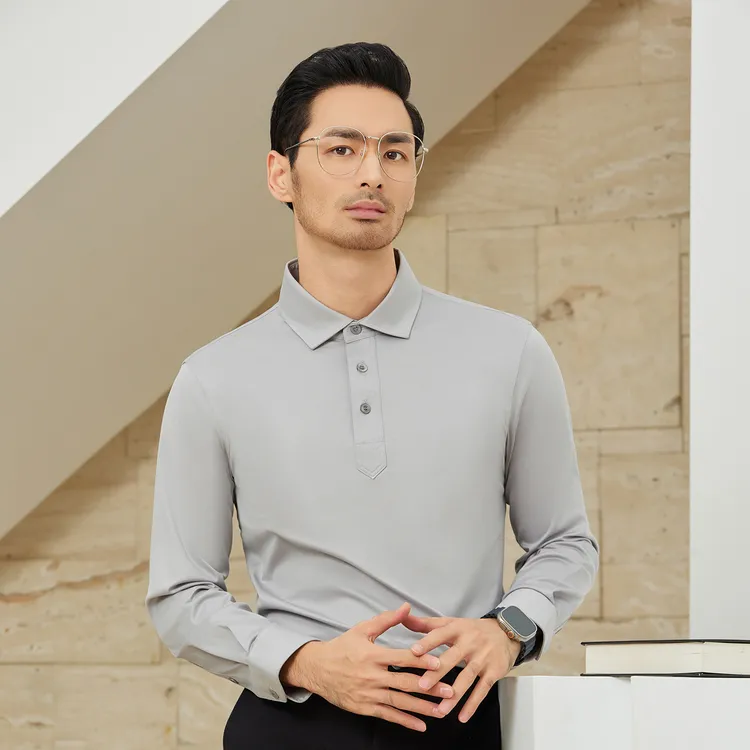 景一男士秋冬埃及进口海岛棉丝滑柔软亲肤商务全棉翻领长袖POLO