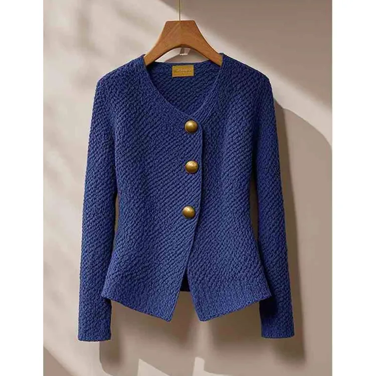 法式高级感蓝色针织外套女秋冬季新款轻奢独特别致毛衣开衫上衣潮
