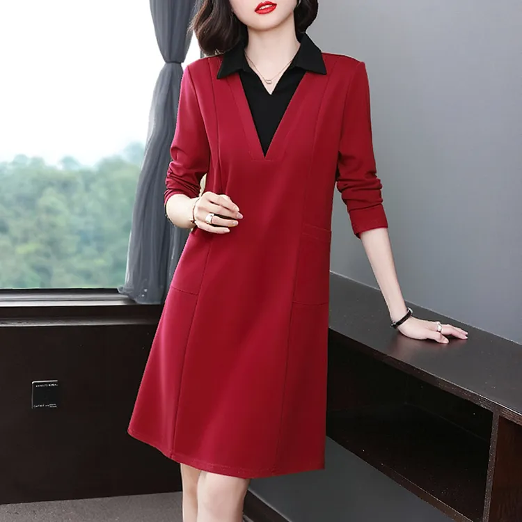 假两件连衣裙女休闲妈妈装2025新款中长款胖气质裙子初秋穿搭