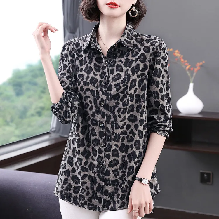 豹纹雪纺衬衫女士宽松2025年春秋时尚新款衬衣大码气质洋气小衫
